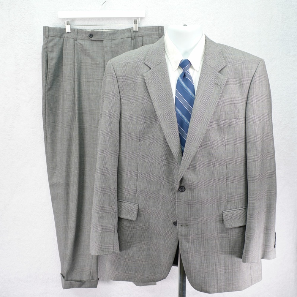 Jos A Bank Signature Wool 2 Piece Suit Gray Plaid -44L  40 / 31.5- With Blue Win
